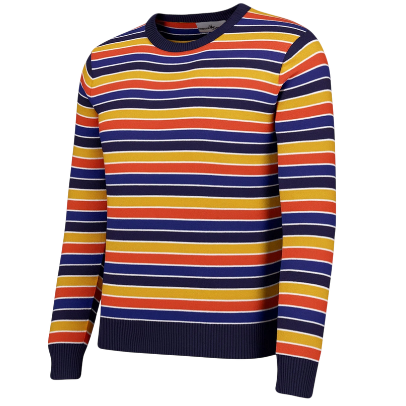 MADCAP ENGLAND SUNDOWN RETRO 90S STRIPED JUMPER , MULTI STRIPE