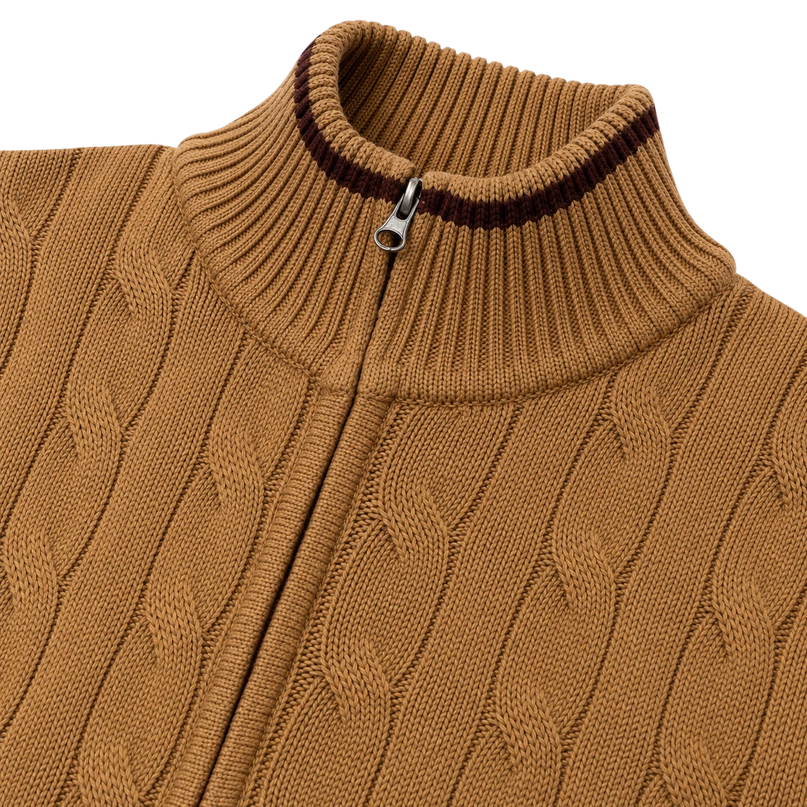 MADCAP ENGLAND GATSBY CABLE KNIT CARDIGAN, FALL LEAF