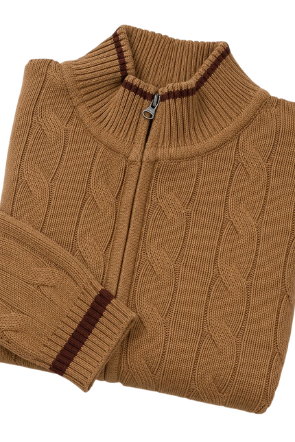 MADCAP ENGLAND GATSBY CABLE KNIT CARDIGAN, FALL LEAF
