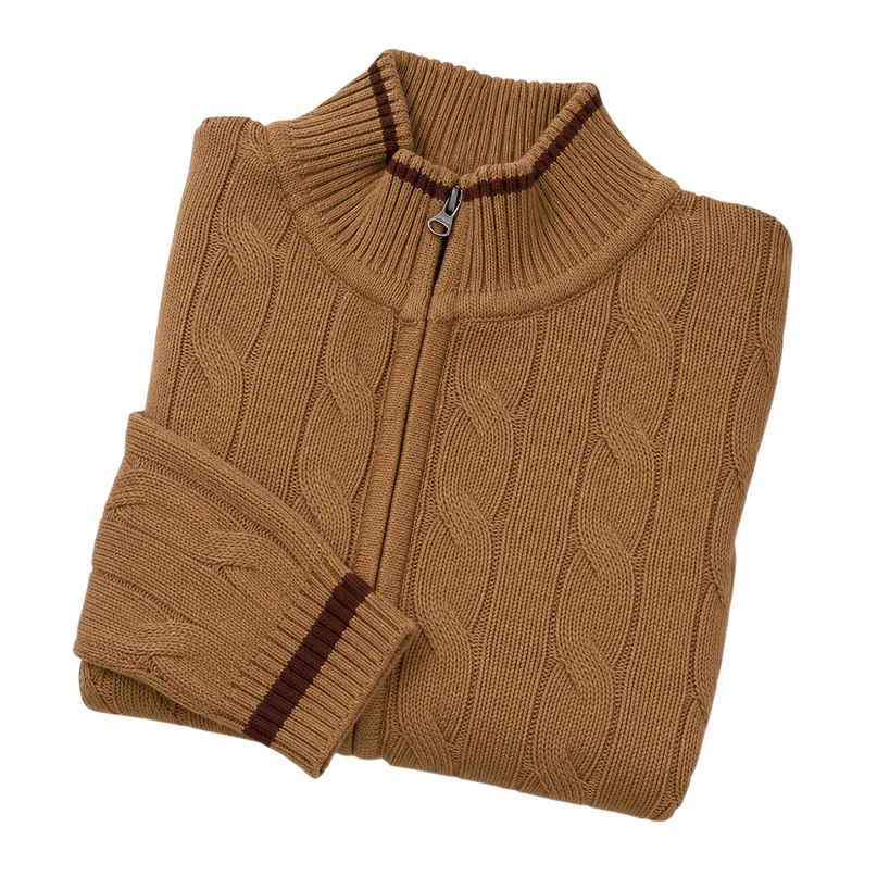 MADCAP ENGLAND GATSBY CABLE KNIT CARDIGAN, FALL LEAF
