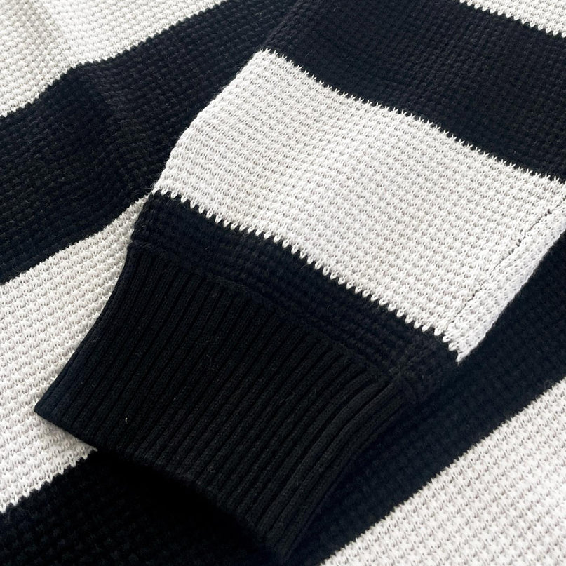 MADCAP ENGLAND JONES WAFFLE BLOCK STRIPE JUMPER, BLACK/CREAM