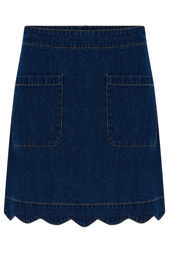 SUGARHILL BRIGHTON VAYDA SCALLOP DENIM MINI SKIRT, INDIGO DENIM