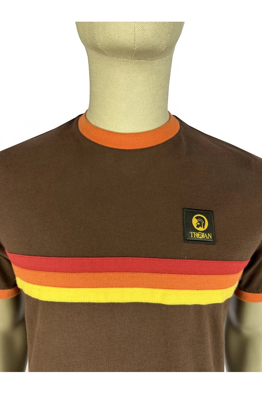 TROJAN STRIPE FRONT TEE TR/9140, CHOCOLATE