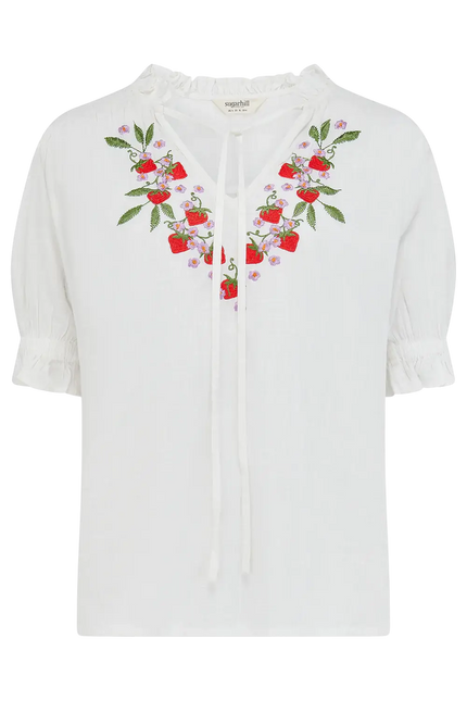 SUGAR HILL BRIGHTON ANGELIQUE SHIRRED TOP  OFF WHITE, WILD STRAWBERRY
