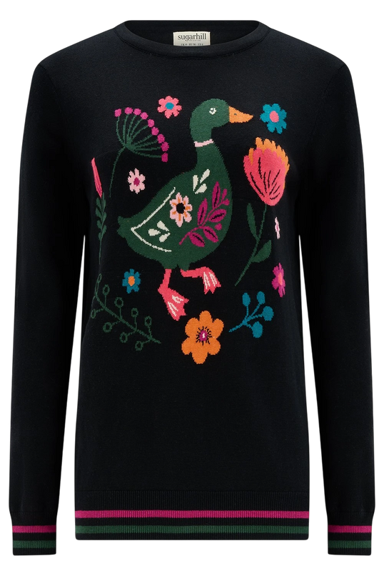 SUGARHILL BRIGHTON RITA JUMPER, BLACK FOLKORIC DUCK