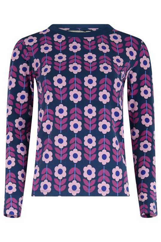 SUGARHILL BRIGHTON JOSIE JERSEY TOP, TEAL ROUNDABOUT RETRO FLORAL