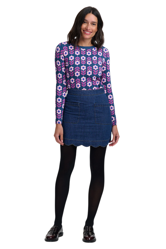 SUGARHILL BRIGHTON JOSIE JERSEY TOP, TEAL ROUNDABOUT RETRO FLORAL
