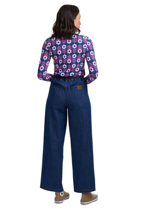 SUGARHILL BRIGHTON JOSIE JERSEY TOP, TEAL ROUNDABOUT RETRO FLORAL