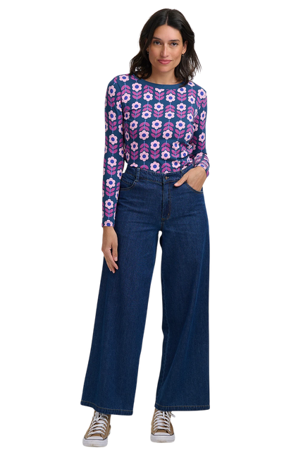 SUGARHILL BRIGHTON JOSIE JERSEY TOP, TEAL ROUNDABOUT RETRO FLORAL