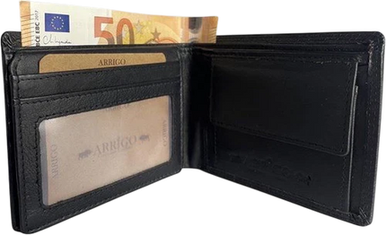 ARRIGO PORTEMONNEE, ZWART GLAD LEER