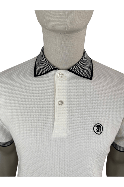 TROJAN Basket Weave Polo with Jacquard Collar and Cuffs