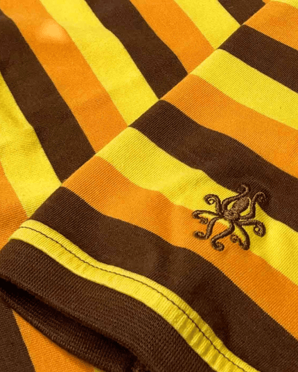Beatwave Retro 70s T-léine Stríoc Surf i Oráiste/Buí/Donn