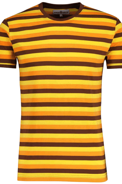 Beatwave Retro 70s Surf Stripe T-shirt in Orange/Yellow/Brown