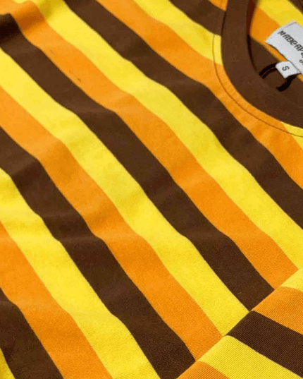 Beatwave Retro 70s T-léine Stríoc Surf i Oráiste/Buí/Donn