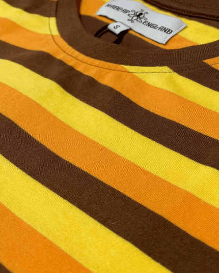 Beatwave Retro 70s T-léine Stríoc Surf i Oráiste/Buí/Donn
