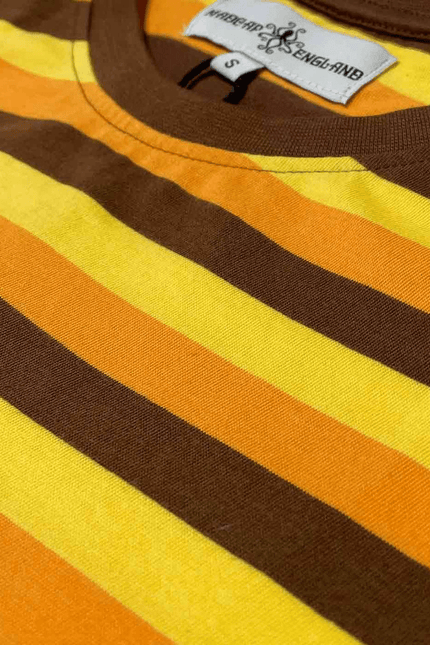 Beatwave Retro 70s Surf Stripe T-shirt in Orange/Yellow/Brown