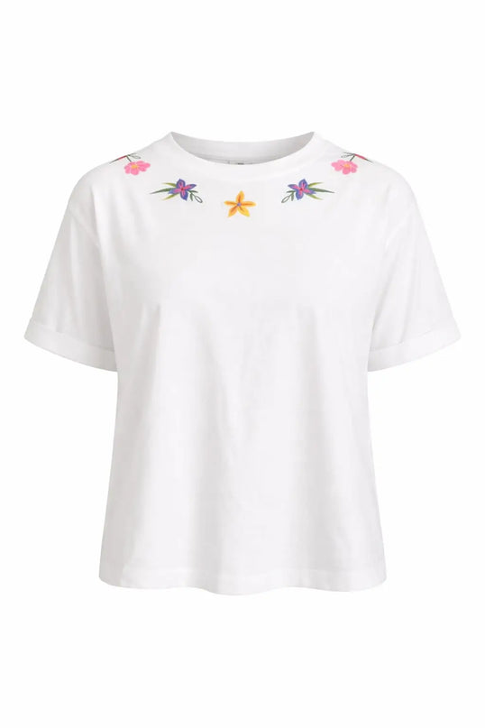 SUGAR HILL BRIGHTON Camiseta MAGGIE CELIA PESO PESADO BRANCA, CORRENTE DE FLORES