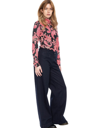 Rolli top met col, zwart