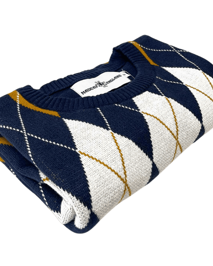 Blane Mod Argyle Jacquard T-shirt Granatowy Marynarski