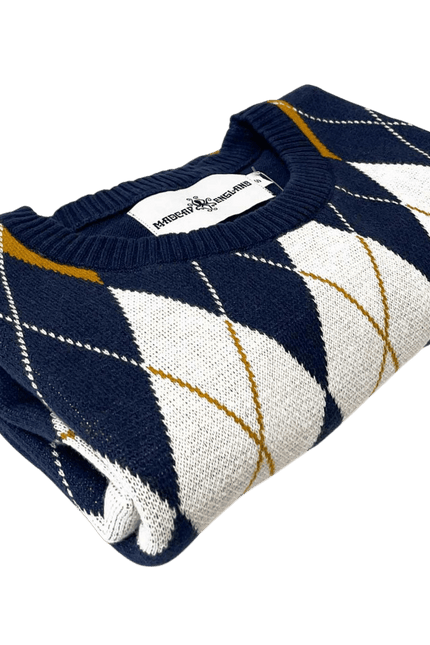 Blane Mod Argyle Jacquard Strikket T-shirt i Navy Blazer