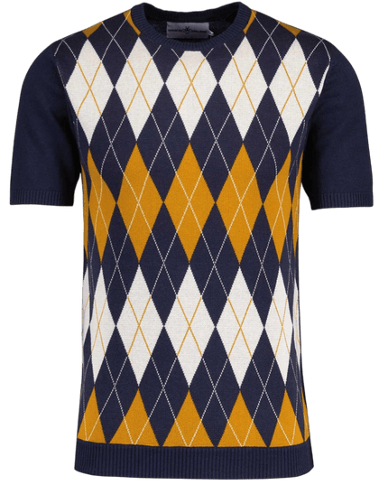 Blane Mod Argyle Jacquard T-shirt Granatowy Marynarski