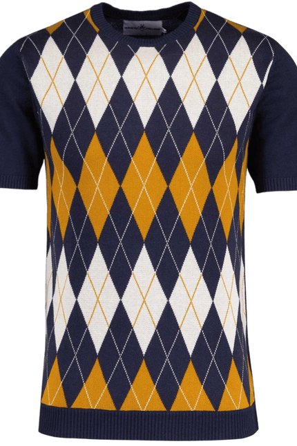 Blane Mod Argyle Jacquard Strikket T-shirt i Navy Blazer
