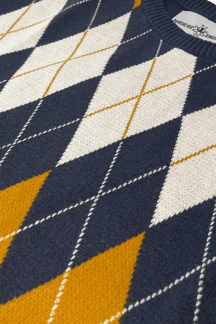 Blane Mod Argyle Jacquard Strikket T-shirt i Navy Blazer