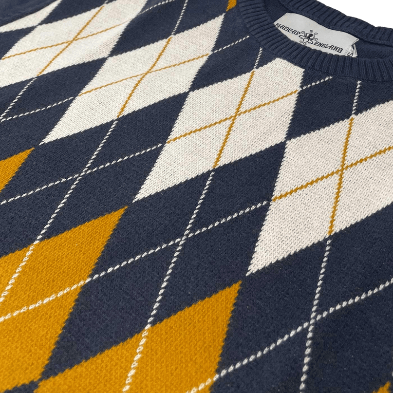 Blane Mod Argyle Jacquard Knit T-shirt in Navy Blazer