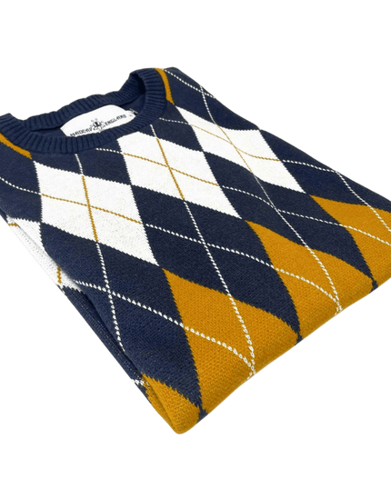 Blane Mod Argyle Jacquard T-shirt Granatowy Marynarski