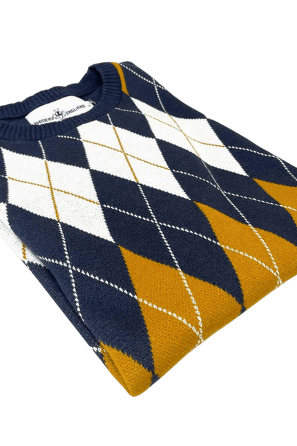 Blane Mod Argyle Jacquard Strikket T-shirt i Navy Blazer