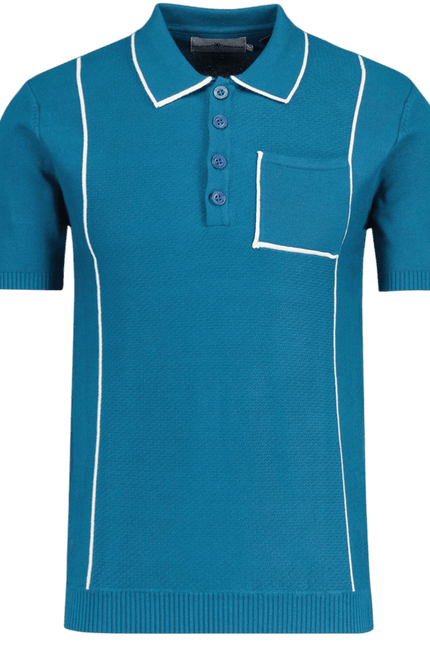 Cagney Retro Textured Pocket Piping Polo Top in Corsair