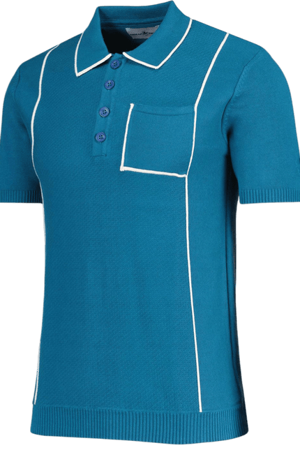 Cagney Retro Textured Pocket Piping Polo Top in Corsair