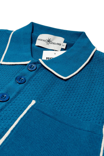 Cagney Retro Textured Pocket Piping Polo Top in Corsair