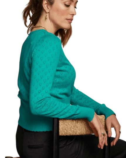 Cardigan King Louie V Heart Ajour vert aqua