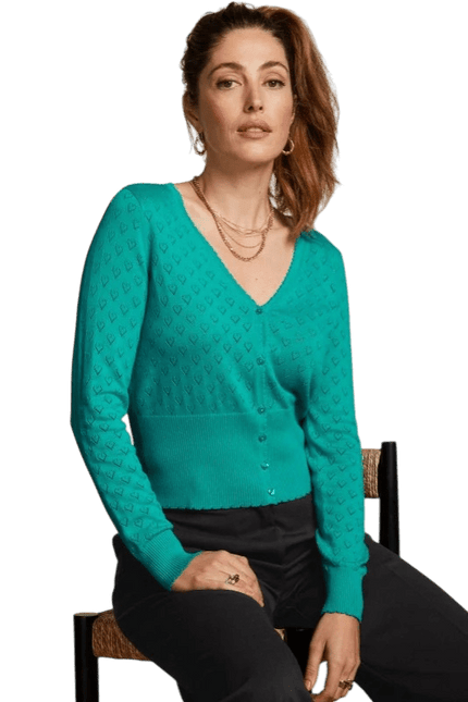 King Louie Cardi V Heart Ajour Aqua Green