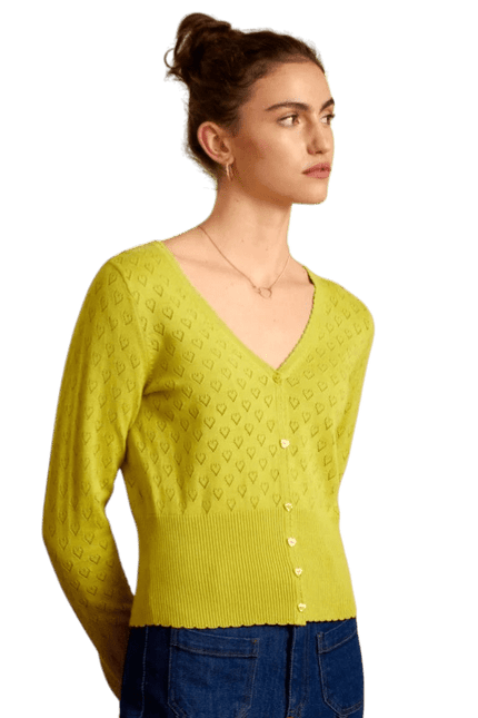 King Louie Cardi V Heart Ajour Cress Yellow