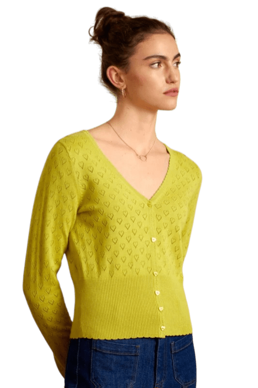 King Louie Cardi V Heart Ajour Cress Yellow