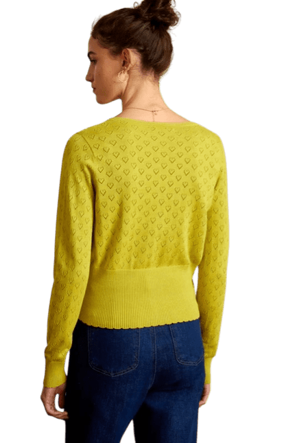 King Louie Cardi V Heart Ajour Cress Yellow