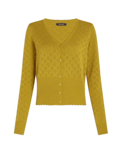 King Louie Cardigan V Heart Ajour Curry Gul