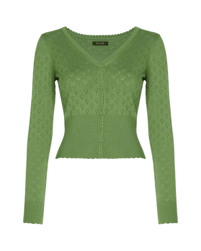 King Louie Cardi V Heart Ajour verde jade
