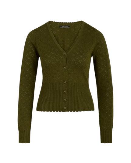 King Louie Cardi V Heart Ajour Olive Green