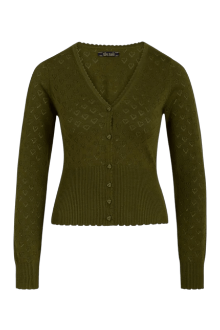 King Louie Cardi V Heart Ajour Olive Green