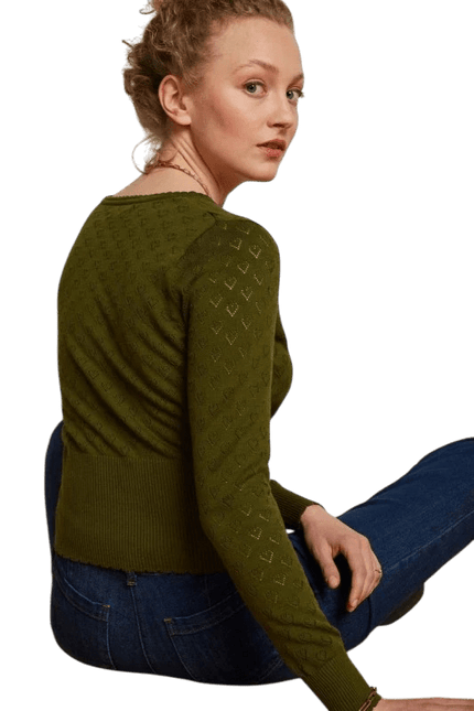 King Louie Cardi V Heart Ajour Olive Green