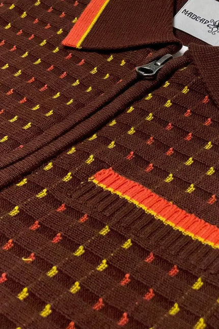 Coltrane Mod Tekstureret Dash Jacquard Strikket Polo i Brun