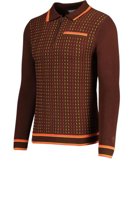 Coltrane Mod Tekstureret Dash Jacquard Strikket Polo i Brun