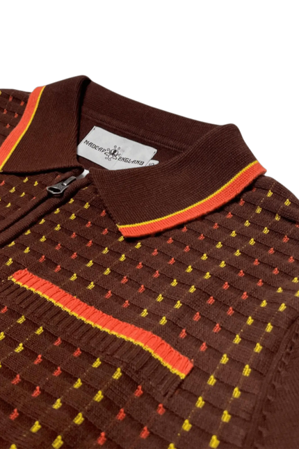 Coltrane Mod Tekstureret Dash Jacquard Strikket Polo i Brun