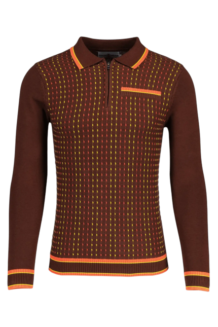 Coltrane Mod Tekstureret Dash Jacquard Strikket Polo i Brun