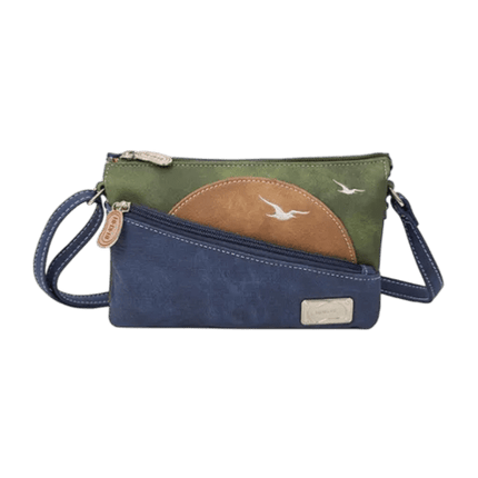 torebka crossbody Sunrise koniakowy, granatowy, ciemnozielony