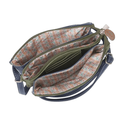 torebka crossbody Sunrise koniakowy, granatowy, ciemnozielony