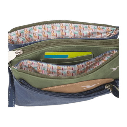 torebka crossbody Sunrise koniakowy, granatowy, ciemnozielony